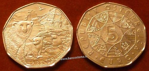 Austria 5 euro commemorativo 2014 "Avventura Artica" fdc