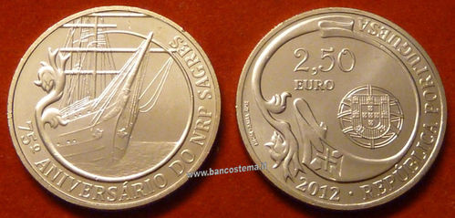 Portogallo 2,5 euro commemorativo "75°ANNIV.NRP nave scuola Sagres" 2012 fdc