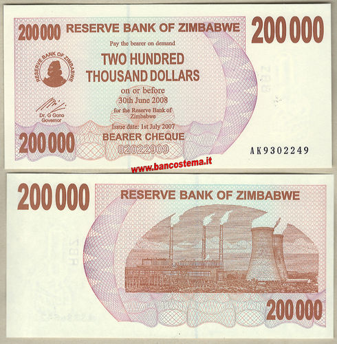 Zimbabwe P49 200.000 Dollars 01.07.2007 unc