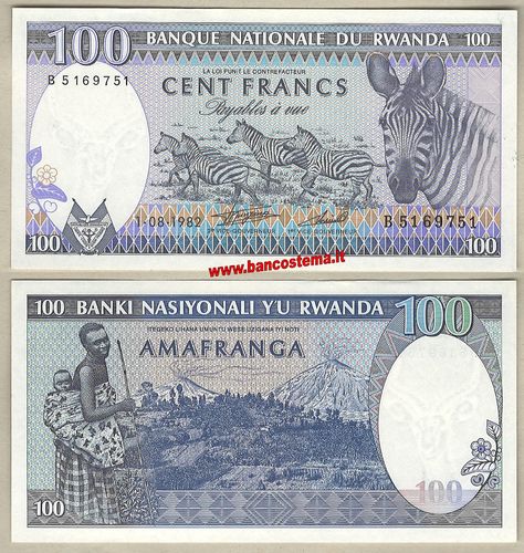 Rwanda P18a 100 Francs 01.08.1982 unc