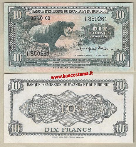Rwanda-Burundi P2 10 Francs 05.10.1960 vf