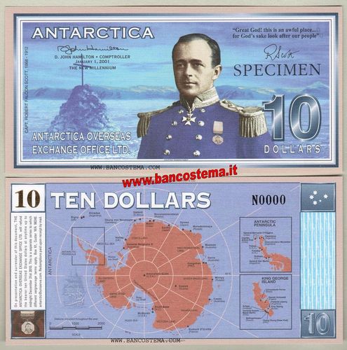 Antartica 10 dollars 01.01.2001 specimen unc