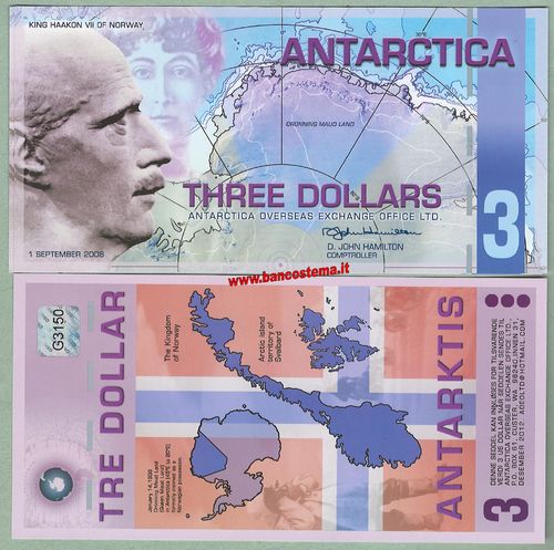 Antartica 3 dollar 1.09.2008 unc polymer