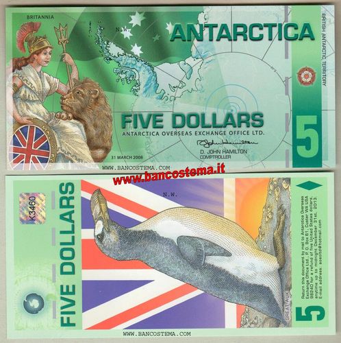 Antartica 5 dollars 31.03.2008 polymer unc