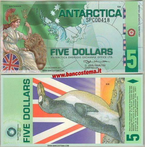 Antarctica 5 dollars 14.12.2011 polymer unc