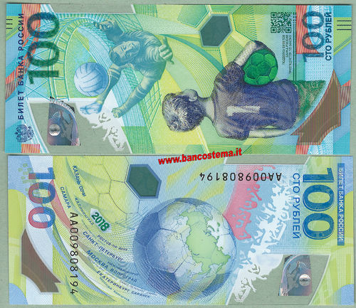 Russia 100 Rubles 2018 commemorativa Fifa World Cup unc polymer