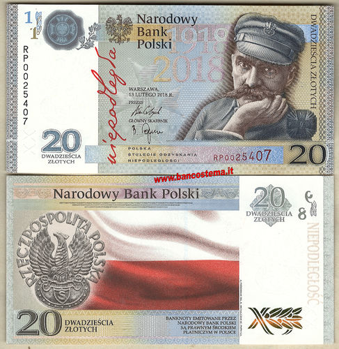 Polonia 20 Zloty 2018 commemorativa unc + folder