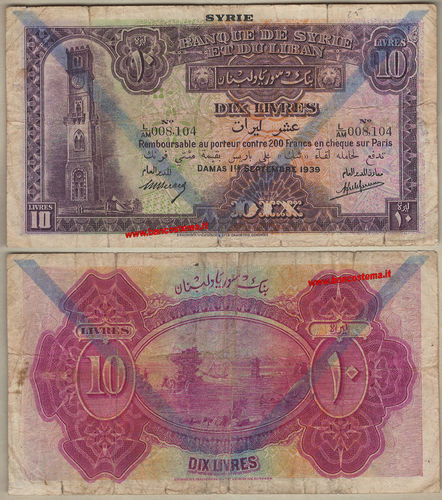 Syria P42d 10 Livres 01.09.1939 f