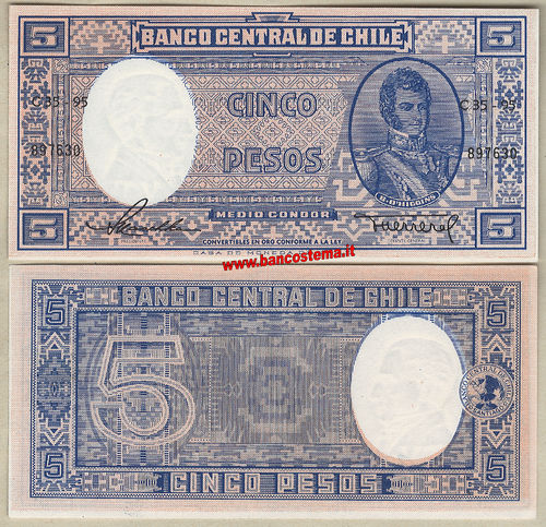 Chile P119 5 Pesos nd 1958-59 unc -