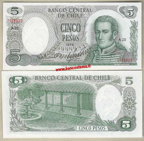 Chile P149a 5 Pesos 1975 unc