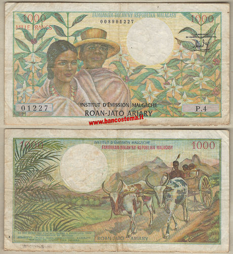 Madagascar P59 1.000 Francs nd 1966 f
