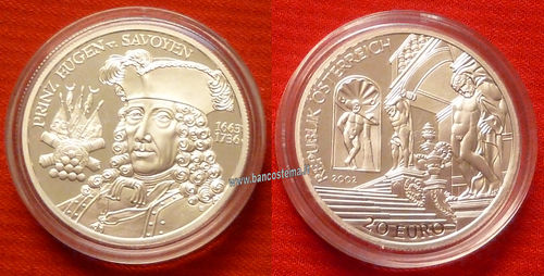 Austria 20 euro commemorativo 2002 "Die Barockzeit - periodo barocco" principe Eugenio argento proof