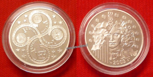 Francia 1,5 euro commemorativo  "1°anniversario dell'Euro" 2003 argento proof
