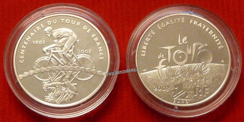 Francia 1,5 euro commemorativo  "Tour de France- ciclista" 2003 argento proof