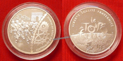 Francia 1,5 euro commemorativo  "Champs-Élysées " 100° anniv, del Tour de France 2003 argento proof