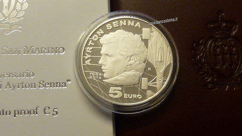San Marino 5 euro commemorativo "20° anniv. della scomparsa di Ayrton Senna" 2014 argento proof