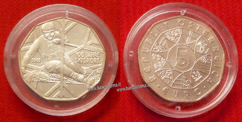 Austria 5 euro commemorativo 2005 "sci sportivo" argento unc