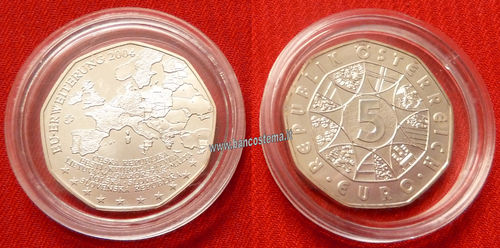 Austria 5 euro commemorativo 2004 "allargamento dell'unione europea" argento unc