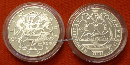 San Marino 5 euro commemorativo "olimpiadi di Athene 2004" 2003 argento unc