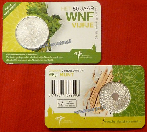 Olanda 5 euro 2011 commemorativa 50°anniversario WNF placata argento coincard unc