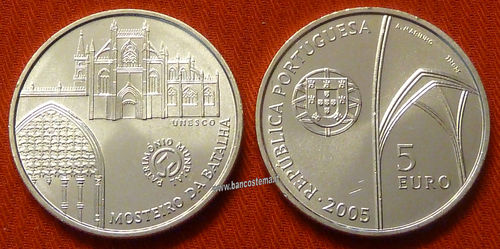 Portogallo 5 euro commemorativo Monastero di Batalha 2005 argento fdc