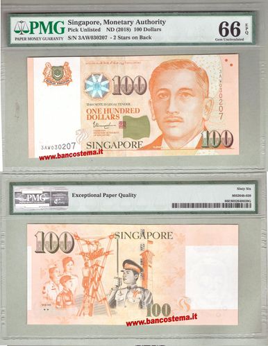 Singapore 100 Dollars (2018) PMG66 unc