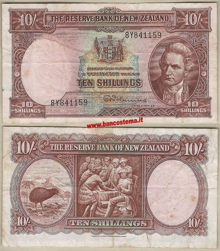 New Zealand P158c 10 Shillings nd 1940-67 vf
