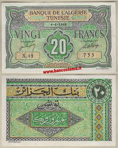 Tunisia P22a 20 Francs 04.06.1948 aunc