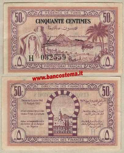 Tunisia P54 50 Centimes 15.07.1943 ef