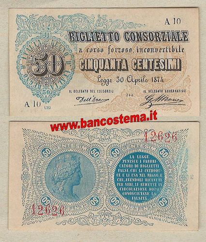 Italia biglietto consorziale P1 50 centesimi  L.30.04.1874 ef