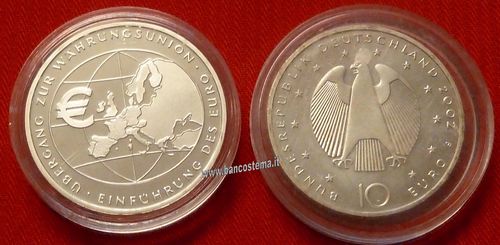 Germania 10 euro commemorativo 2002 "introduzione dell'euro" argento fdc
