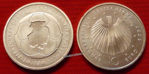 Germania 10 euro commemorativa 2003 "FiFA 2006 - Soccer World Cup" argento fdc