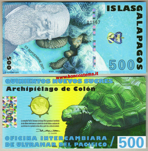 Galapagos Islas 500 Nuevos Sucres 23.09.2011 polymer unc