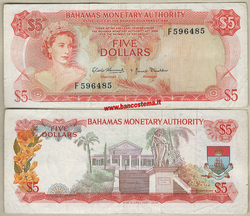 Bahamas P29a 5 Dollars L.1968 GVF