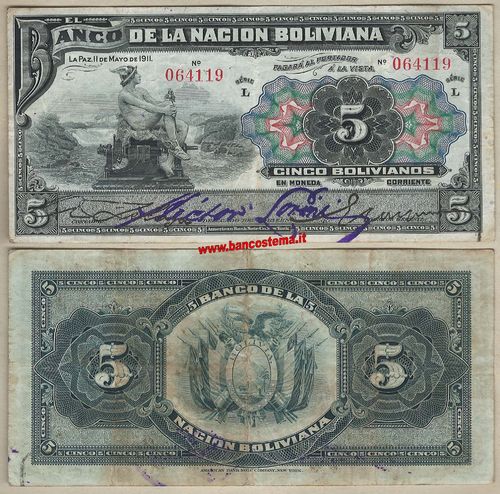 Bolivia P105a 5 Bolivianos 11.05.1911 vf