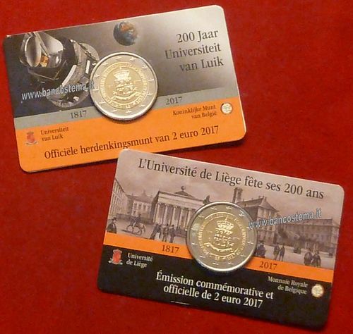 Belgio 2 euro 2017 commemorativo università di Liegi - coincard vers.francese e Olandese