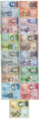 Venezuela set 2-5-10-20-50-100-500-1.000-2.000-5.000-10.000-20.000-100.000 Bolivares 13 pz. unc-
