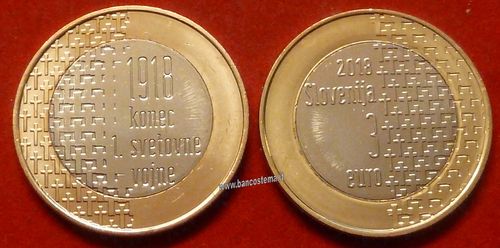 Slovenia 3 euro commemorativo 100° anniversario della fine della prima guerra mondiale 2018 fdc
