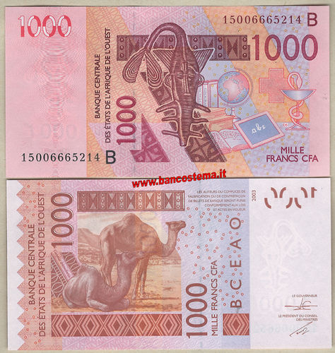 Benin P215Bo 1.000 Francs 2015 unc W.a.s. let B