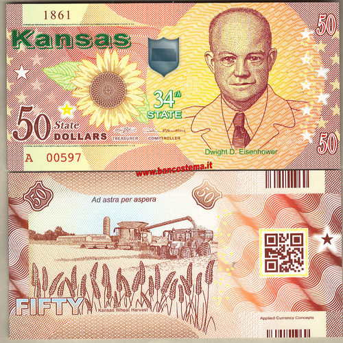 Usa 50 dollars Kansas 34th State Polymer unc