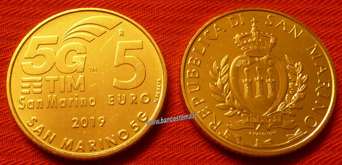 San Marino 5 euro commemorativa 5G TIM 2019 fdc