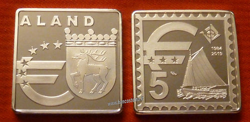 Aland 5 euro commemorativo 35° anniversario servizio postale 2019 unc