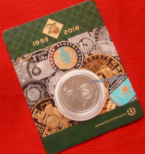 Kazakhstan 100 Tenge commemorativa 25°anniversario della moneta nazionale 2018 folder unc