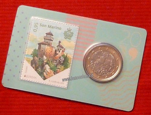 San Marino 1 Euro 2019 FDC in coincard nr.3 + francobollo 0,95