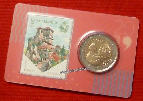 San Marino 2 Euro 2019 FDC in coincard nr.4 + francobollo 1 euro