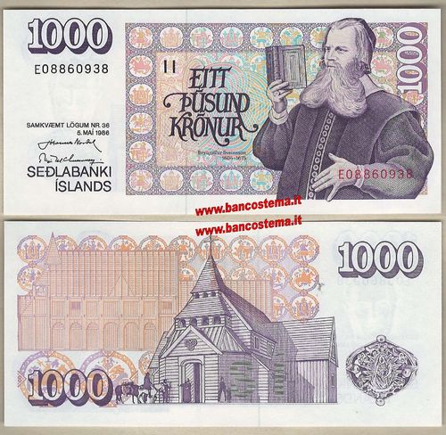 Iceland P56a 1.000 Kronur L.05.05.1986 unc