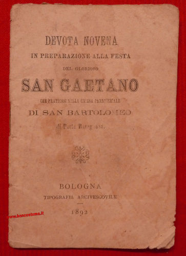 Libriccino/libretto Devota Novena del Glorioso San Gaetano 1892, Bologna
