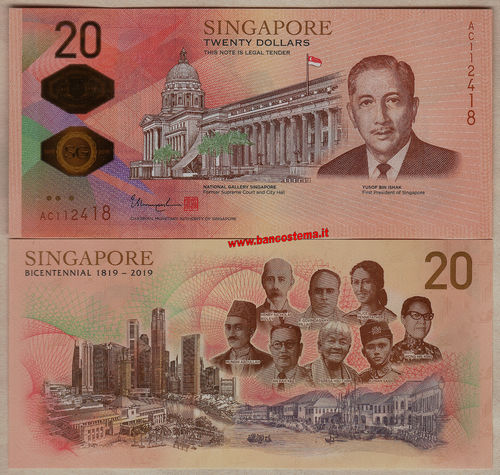 Singapore 20 Dollars commemorativi 2019 unc polymer + folder