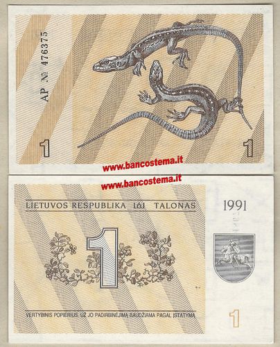 Lithuania P32b 1 Talonas 1991 unc
