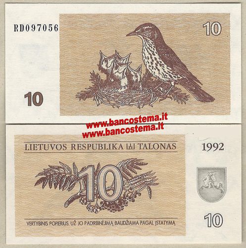 Lithuania P40 10 Talonas 1992 unc